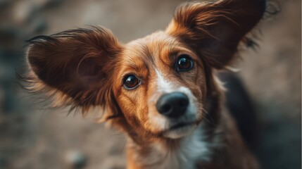 Fototapeta premium Captivating Canine Portrait: Expressive Eyes and Flapping Ears