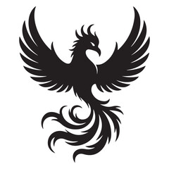 phoenix bird black silhouette vector, Simple Design vector icon with white background.