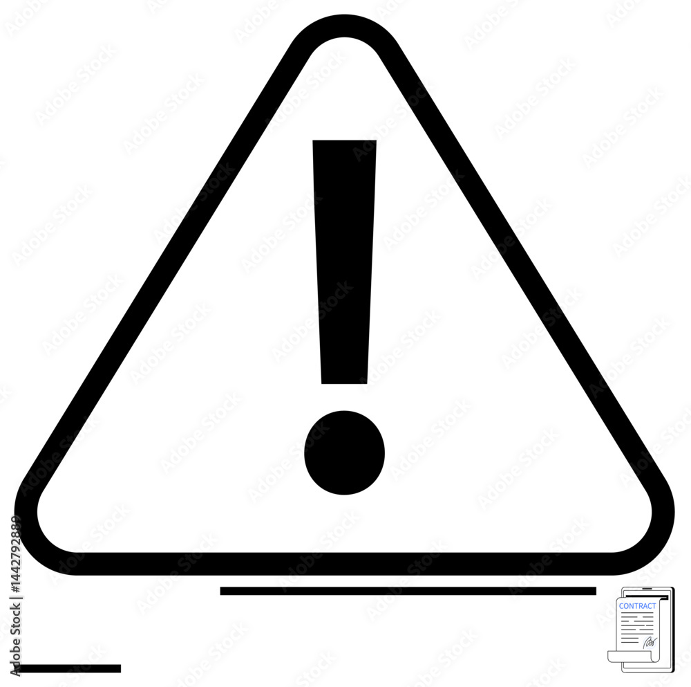 Poster exclamation mark in triangular warning sign with contract document. ideal for caution, safety, compl
