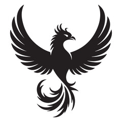 phoenix bird black silhouette vector, Simple Design vector icon with white background.