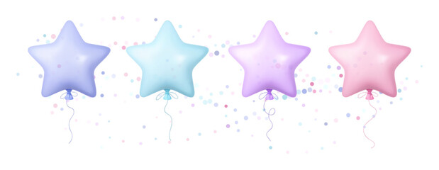 3d  Balloon  Birthday  Day  Party Set Star Element Gift  Ball Balloons Pastel Icon  Vector  Invitation  Card Realistic Shape
