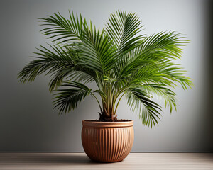 Fototapeta premium A side view of an Areca palm in a pot