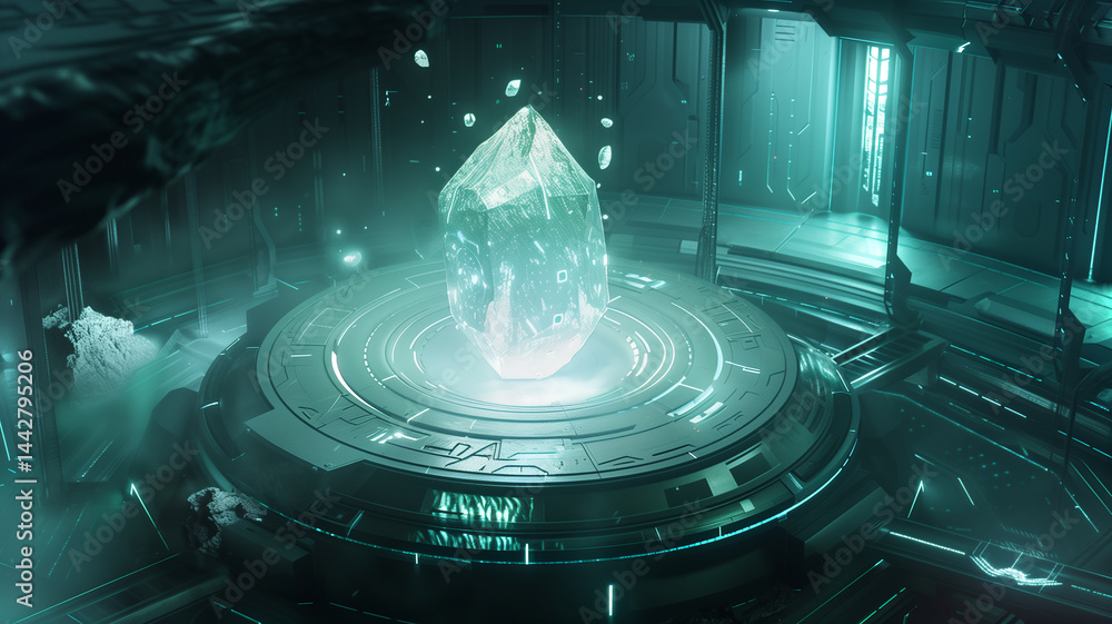 Poster This crystalline structure glows in a futuristic facility for neural data and mind uploading.