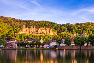 Heidelberg castle, Germany, over the Neckar river in beautiful evening light