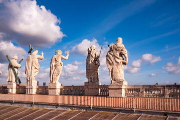 Statues on St. Peter's Basilica in Vatican in Rome city, Italy