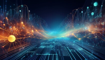 data and ai concept with big data neural networks and machine learning flow futuristic illustration of analytics stream processing and technology for science and artificial intelligence projects