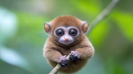 Obraz premium Adorable tiny monkey clinging to a branch