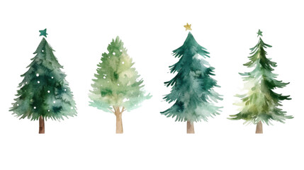 Set of Christmas Trees Isolated on White Background for Holiday Decoration and Festive Themes