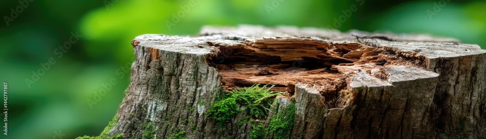 Poster tree stump illustrating climate change effects on deforestation concept. close-up view of a tree stu