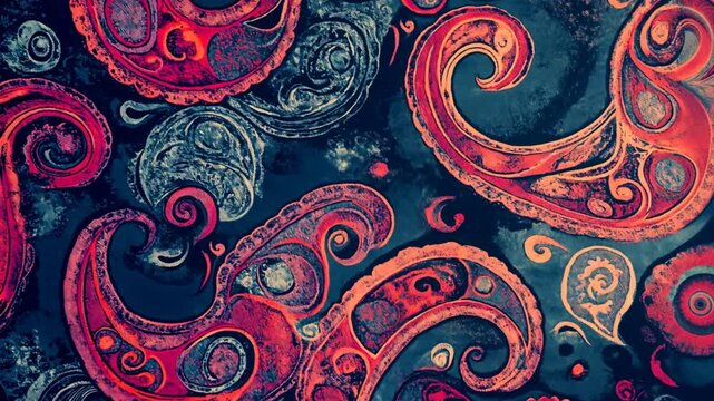 Paisley Pattern: A vibrant and intricate paisley pattern, in rich hues of magenta, blue and gold, fills the frame, evoking a sense of exotic charm and artistic complexity.