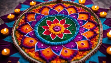 Obraz premium Colorful Mandala with Diyas for Diwali Festival