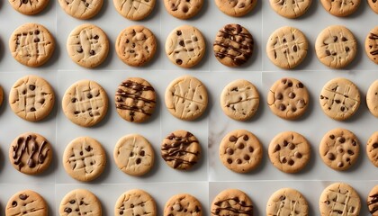An overhead shot of a collection of assorted cookies arranged in a neat pattern.