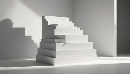 Fototapeta premium A modern, minimalist design featuring a stark white staircase in a bright, empty space with shadows.