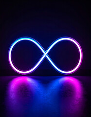 Fototapeta premium Glowing neon infinity sign on dark background. Eternity, endless and unlimited. Modern design.