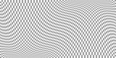 Wavy checkerboard pattern, wavy abstract retro checkerboard background.  Geometric checkerboard illusion. Whimsical square warp psychedelic. Vector illustration.