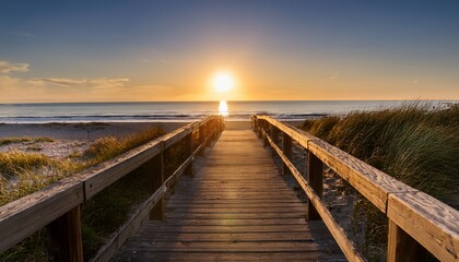 Obraz premium boardwalk leading to the beach at sunrise