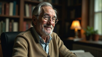 Smiling Senior Man In Study At Home