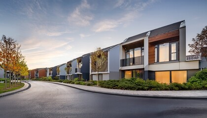 Obraz premium row of modern houses in curved street