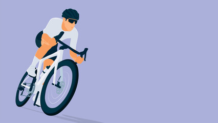 Cyclist in Action – Road Bike Race Vector Illustration on Purple Background with copy-space. Ideal for cycling promotions, sports events, competitions, and active lifestyle campaigns.