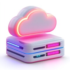 3D cartoon cloud server icon, white solid background
