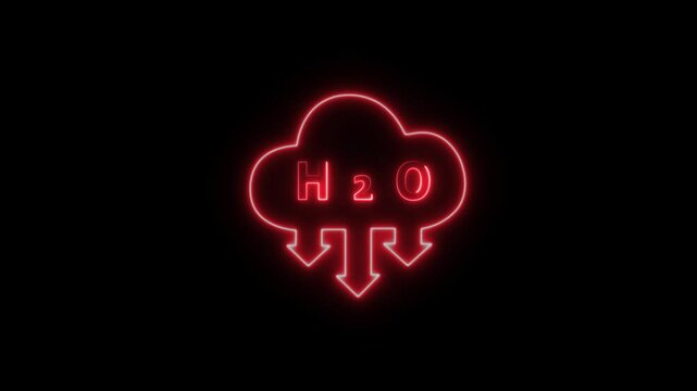 Glowing neon hydrogen peroxide with cloud icon animation. Neon sign cloud
