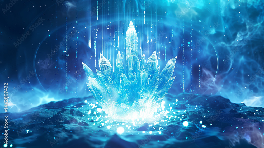 Aufkleber this digital consciousness emerges from a luminescent crystal structure in a cosmic environment.