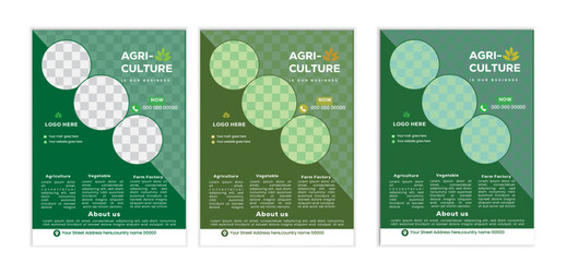 a bundle of 3 templates agriculture flyer design, in blue color, and modern design,marketing,medical proposal, promotion, advertise, publication and editable vector template design.
