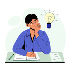 A character thinking ideas illustration in flat style