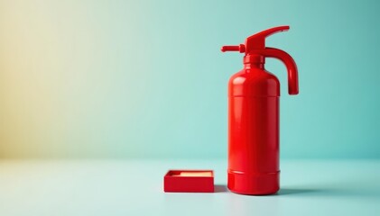 Obraz premium Red toy fire extinguisher beside matchbox, light background, prevention, protection
