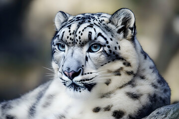 Obraz premium Elegant Snow Leopard with Thick White Fur and Gray Spots
