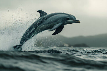 Fototapeta premium Energetic Bottlenose Dolphin Soaring Above Waves
