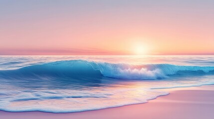 Fototapeta premium Serene Sunrise Over Gentle Waves at Tranquil Beach with Soft Pastels in the Sky and Ocean Reflections