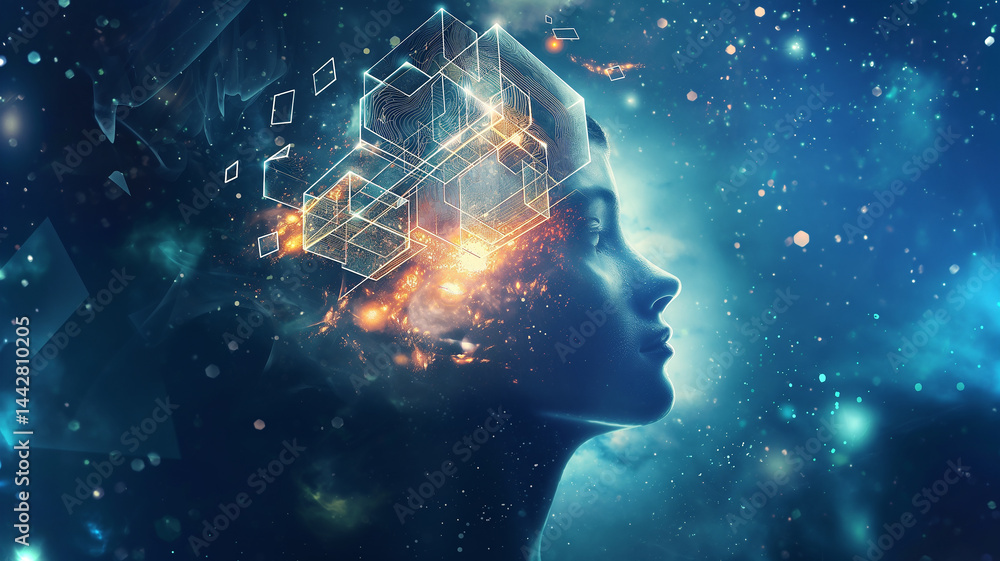 Aufkleber this representation of transferring human consciousness to digital form in a cosmic setting.