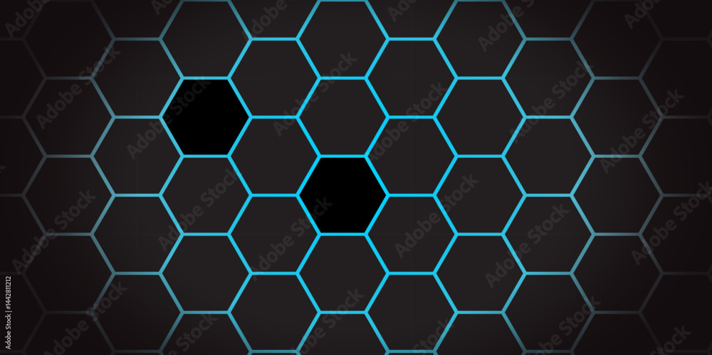 Poster abstract dark hexagon technology background with blue colored. hexagonal gaming vector tech illustra