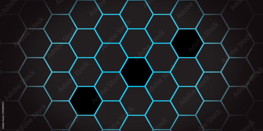 Poster abstract dark hexagon technology background with blue colored. hexagonal gaming vector tech illustra