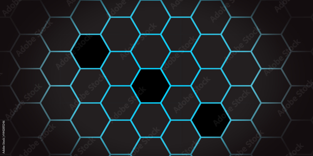 Poster abstract dark hexagon technology background with blue colored. hexagonal gaming vector tech illustra