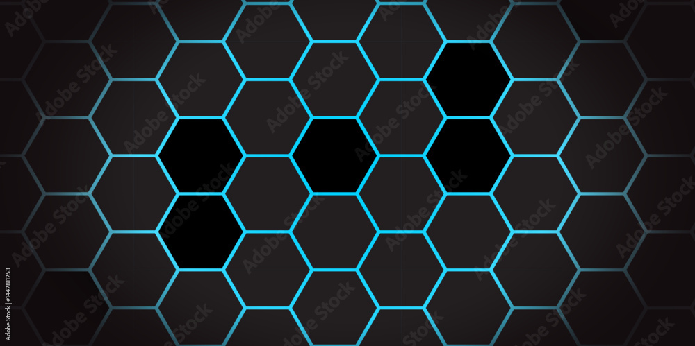 Poster abstract dark hexagon technology background with blue colored. hexagonal gaming vector tech illustra
