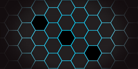 Abstract Dark hexagon technology background with blue colored. Hexagonal gaming vector tech illustration black abstract background. Illustration. Vector.	