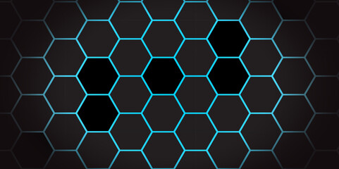 Abstract Dark hexagon technology background with blue colored. Hexagonal gaming vector tech illustration black abstract background. Illustration. Vector.	
