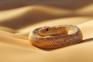 Fototapeta premium Horned Viper Slithering Across Sand with Dynamic Movement