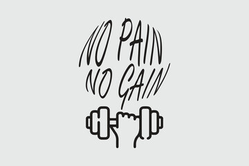 No Pain No Gain motivational graphic with dumbbell icon. Bold fitness design for gym, workout, and training themes. Perfect for sports and inspiration projects.