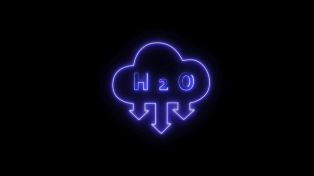 Glowing neon hydrogen peroxide with cloud icon animation. Neon sign cloud