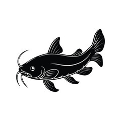 Catfish Silhouette Vector Illustration, Freshwater Fish Icon, Fishing Animal Clipart