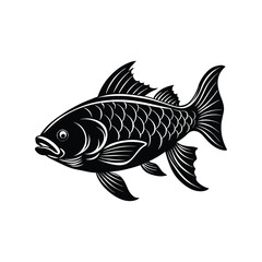 Carp Fish Silhouette Vector Illustration, Freshwater Fishing Icon, Aquatic Animal Design for Nature and Wildlife Art
