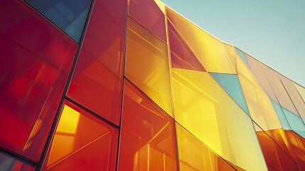 Fototapeta premium Vibrant geometric reflections on modern building facade create stunning visual effect