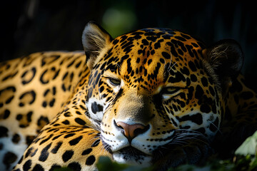 Obraz premium Majestic Jaguar Lying Down in Soft Shadowed Light