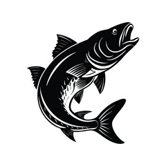 Bass Fish Silhouette Vector, Fishing Clipart Illustration, Freshwater Game Fish Graphic