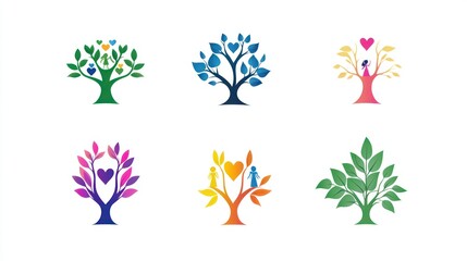 Obraz premium Colorful Tree Icons, Family Design