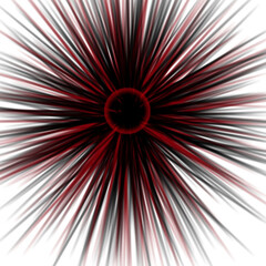 Sharp, dynamic starburst illustration in red and black tones, radiating energy from the center