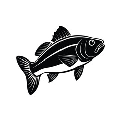 Bass Fish Silhouette Vector, Fishing Clipart Illustration, Freshwater Game Fish Graphic